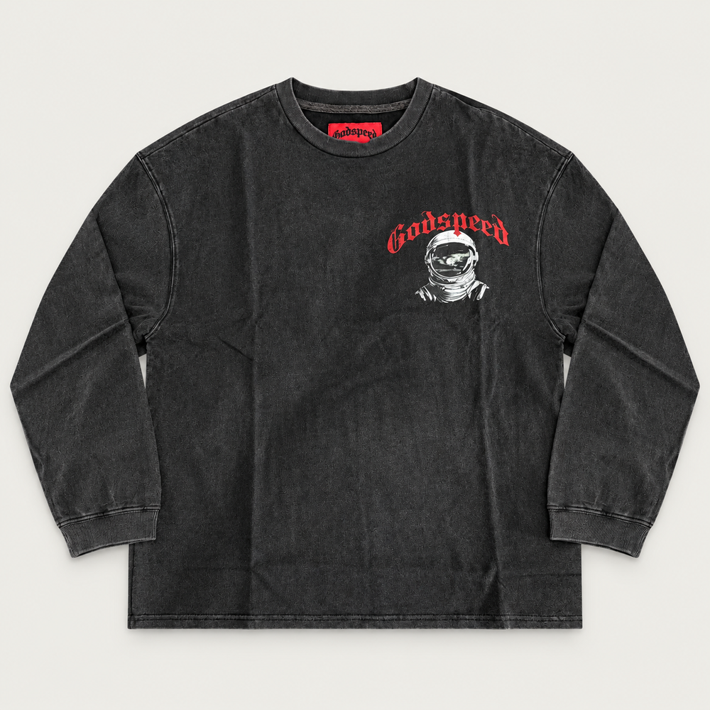 Godspeed Moon Astronaut Long Sleeve Tee Black
